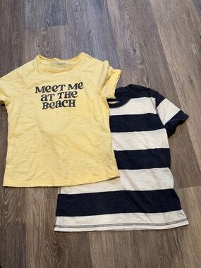 Hollister Yellow Graphic Tee + Navy & White Striped Tee